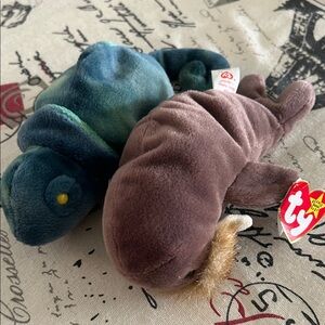 Ty Plush Chameleon and Otter - Blue, Green, Brown